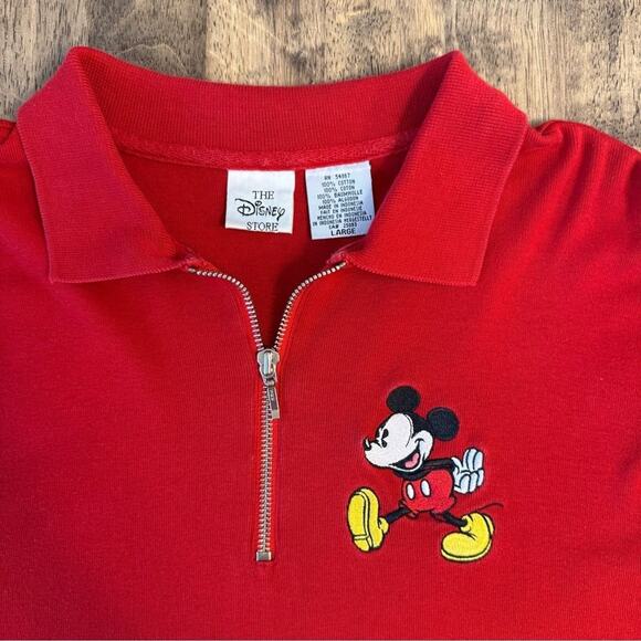 Disney Store Men’s Embroidered Mickey Mouse 1/4 Zip Long Sleeve Polo Red Men’s L - Picture 4 of 7